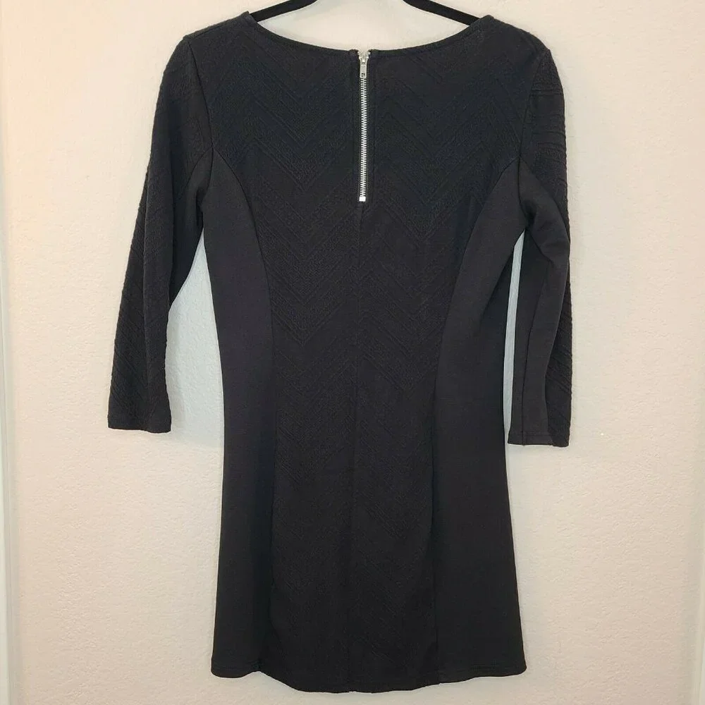 Divided H&M Dress Women Medium Black Chevron Embroidery Mini Slim Fitted Stretch - Picture 7 of 12